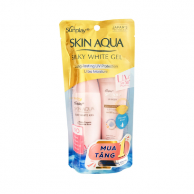 Gel CN Sunplay Skin Aqua Silky White SPF50+ 30g kèm quà (dưỡng da trắng mịn)