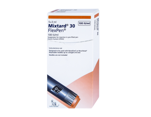 Bút tiêm Mixtard 30 FlexPen 100IU| điều trị đái tháo đường (1 hộp*5 chiếc)