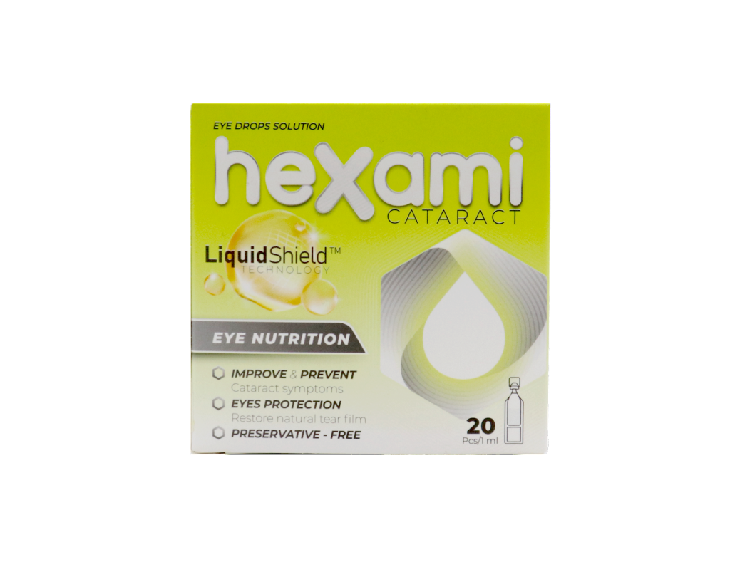 Dung dịch nhỏ mắt Hexami Cataract hỗ trợ điều trị, làm giảm và làm chậm đục thủy tinh thể do tuổi tác (Hộp 4 vỉ x 5 ống 1ml)