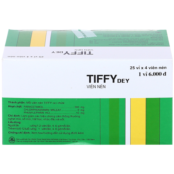 Thuốc Tiffy Dey điều trị cảm cúm (25 vỉ x 4 viên)