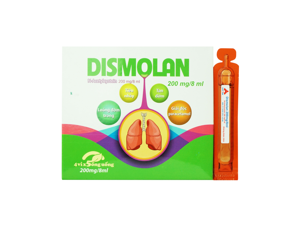Thuốc Dismolan Sol 200mg|8ml điều trị ho có đờm (Hộp 4 vỉ x 5 ống