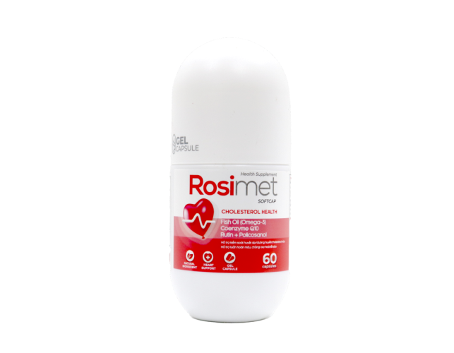 Viên uống Rosimet Softcap hỗ trợ giảm mỡ máu, đường huyết (Lọ 60 viên)